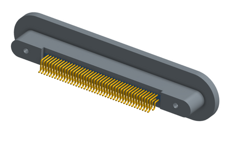 NKRP-2D4-085-225-TH00 - Nano-miniature D-shaped rear panel mount horizontal surface board mount (SMT) connector with fluorosilicone o-ring, 2 rows with 36617 contacts, and threaded holes for attachment hardware. (Receptacle)
