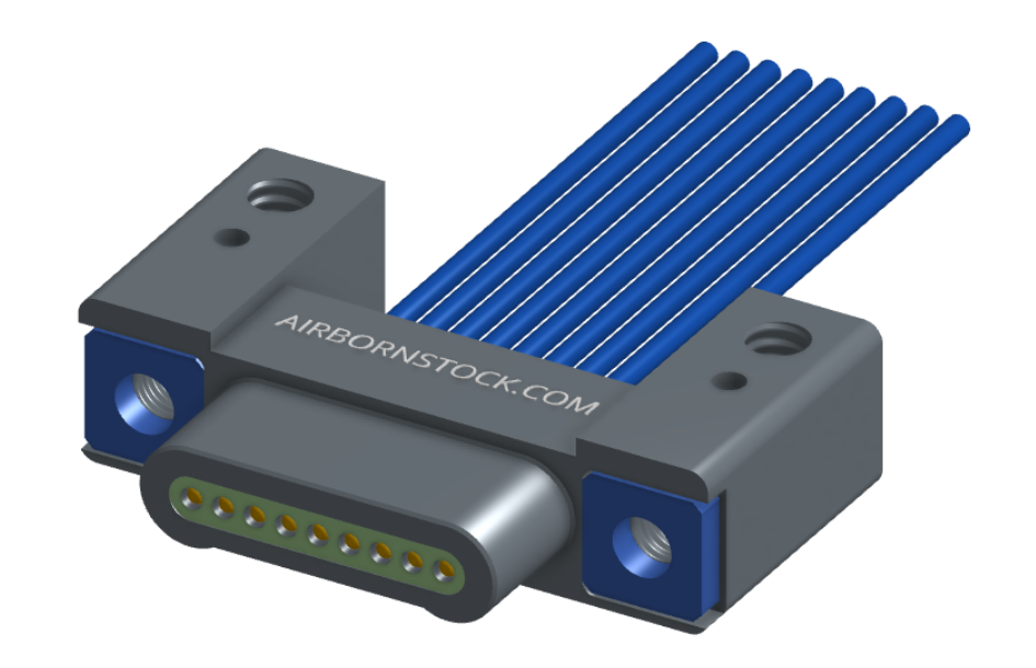 NM-132-009-161-THAA - Nano-miniature D-shaped I/O connector with mounting holes, 9 contacts, and threaded holes for attachment hardware.