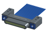 NM-132-015-161-THAA - Nano-miniature D-shaped I/O connector with mounting holes, 15 contacts, and threaded holes for attachment hardware.