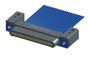 NM-134-021-161-THAA - Nano-miniature D-shaped I/O connector with mounting holes, 21 contacts, and threaded holes for attachment hardware.