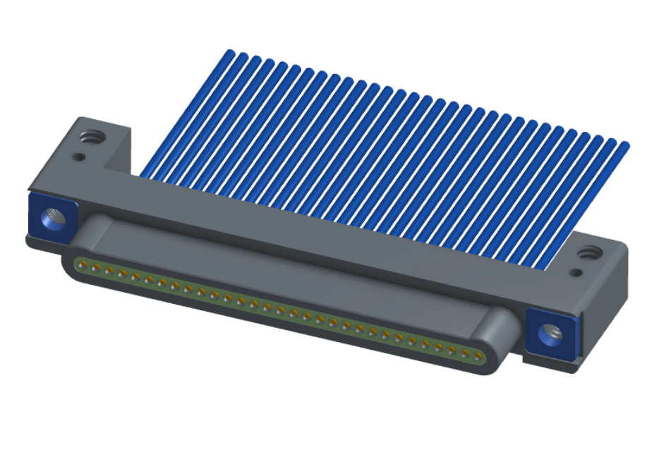 NM-132-031-161-THAA - Nano-miniature D-shaped I/O connector with mounting holes, 31 contacts, and threaded holes for attachment hardware.