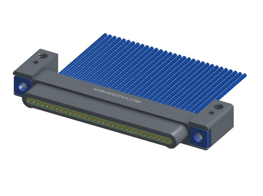 NM-132-031-161-THAA - Nano-miniature D-shaped I/O connector with mounting holes, 31 contacts, and threaded holes for attachment hardware.