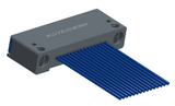 NM-142-015-261-THAA - Nano-miniature D-shaped I/O connector with mounting holes, 15 contacts, and threaded holes for attachment hardware.