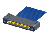 NM-142-021-261-THAA - Nano-miniature D-shaped I/O connector with mounting holes, 21 contacts, and threaded holes for attachment hardware.