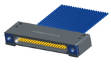 NM-142-021-261-THAA - Nano-miniature D-shaped I/O connector with mounting holes, 21 contacts, and threaded holes for attachment hardware.