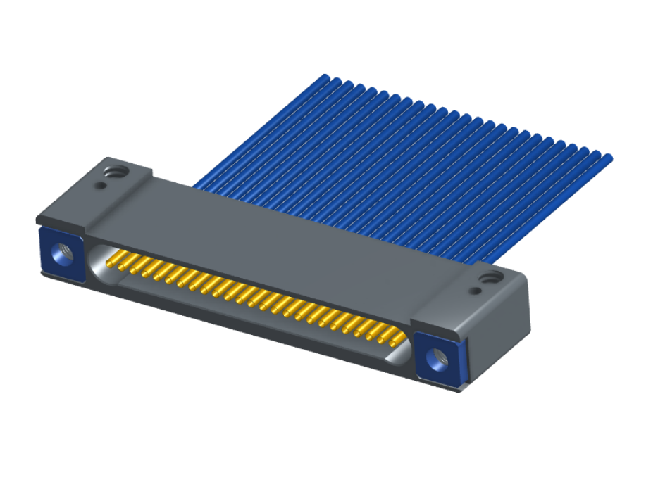 NM-142-025-261-THAA - Nano-miniature D-shaped I/O connector with mounting holes, 25 contacts, and threaded holes for attachment hardware.