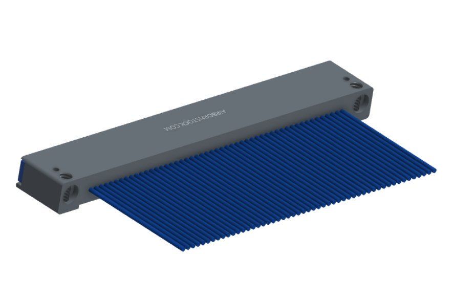 NM-142-051-261-THAA - Nano-miniature D-shaped I/O connector with mounting holes, 51 contacts, and threaded holes for attachment hardware.