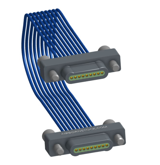 NM-1J4-009-PP1-JJAA - Nano-miniature D-shaped I/O jumper cable with 9 contacts and four turning jackscrews (2 per connector).