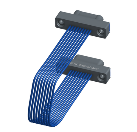 NM-1J2-009-PP1-TTAA - Nano-miniature D-shaped I/O jumper cable with 9 contacts and four threaded holes (2 per connector).