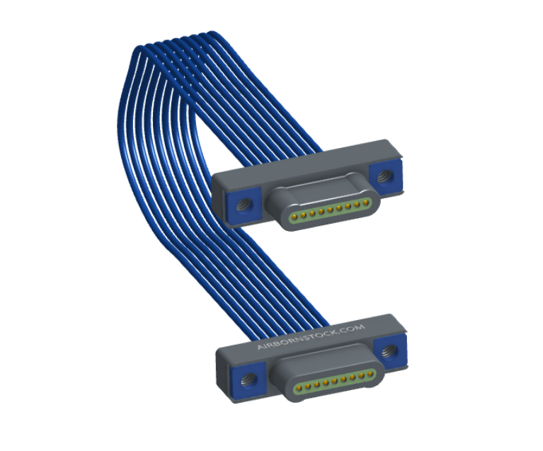 NM-1J3-009-PP1-TTAA - Nano-miniature D-shaped I/O jumper cable with 9 contacts and four threaded holes (2 per connector).