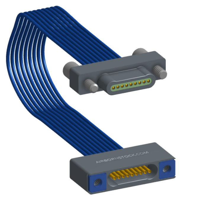 NM-1J3-009-PS1-JTAA - Nano-miniature D-shaped I/O jumper cable with 9 contacts and two turning jackscrews on the plug and two threaded holes on the receptacle.