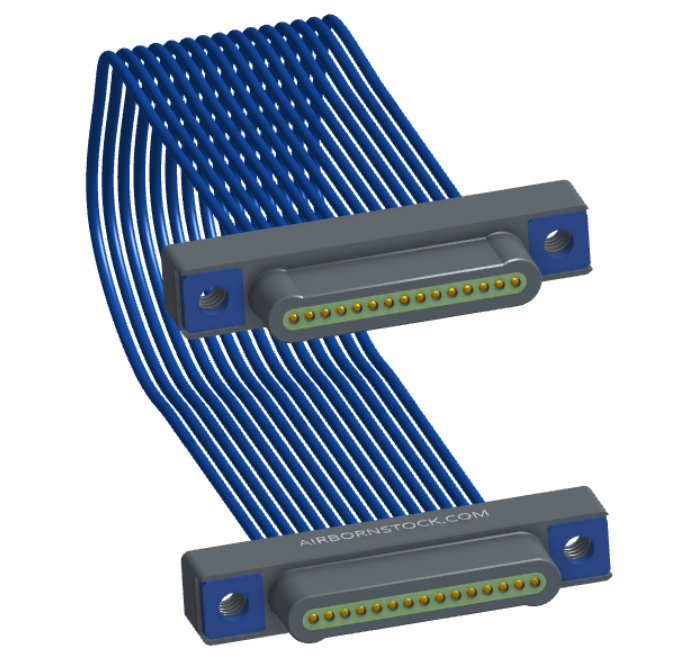NM-1J2-015-PP1-TTAA - Nano-miniature D-shaped I/O jumper cable with 15 contacts and four threaded holes (2 per connector).