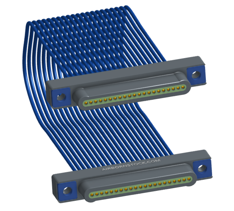 NM-1J3-021-PP1-TTAA - Nano-miniature D-shaped I/O jumper cable with 21 contacts and four threaded holes (2 per connector).