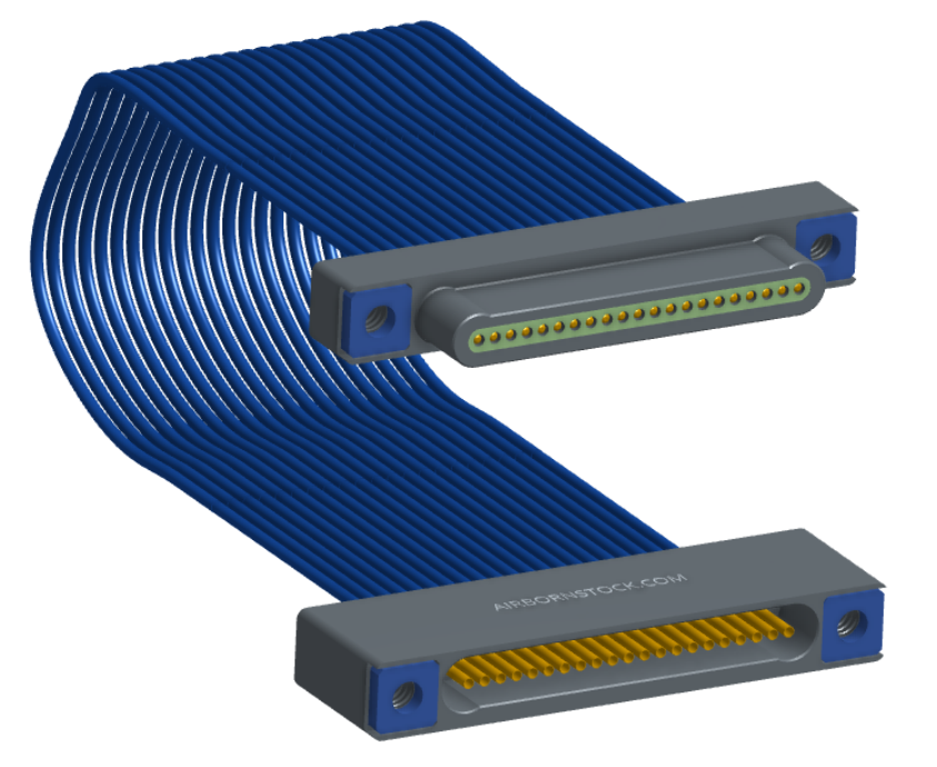 NM-1J4-021-PS1-TTAA - Nano-miniature D-shaped I/O jumper cable with 21 contacts and four threaded holes (2 per connector).