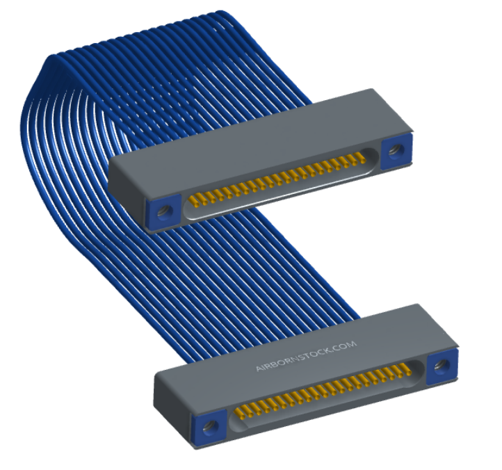 NM-1J2-021-SS1-TTAA - Nano-miniature D-shaped I/O jumper cable with 21 contacts and four threaded holes (2 per connector).