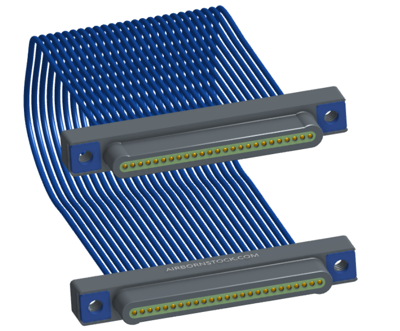 NM-1J3-025-PP1-TTAA - Nano-miniature D-shaped I/O jumper cable with 25 contacts and four threaded holes (2 per connector).