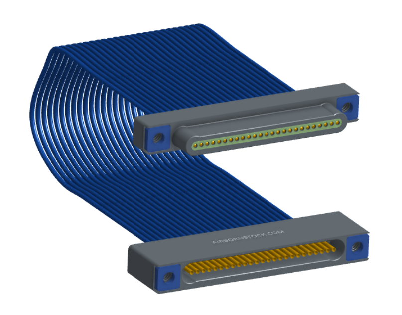 NM-1J2-025-PS1-TTAA - Nano-miniature D-shaped I/O jumper cable with 25 contacts and four threaded holes (2 per connector).