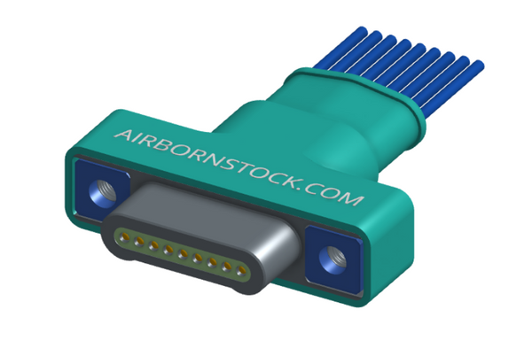 NM-152-009-161-THAA - Nano-miniature D-shaped I/O connector with factory installed backshell and with 9 contacts and threaded holes for attachment hardware.