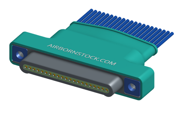 NM-152-021-161-THAA - Nano-miniature D-shaped I/O connector with factory installed backshell and with 21 contacts and threaded holes for attachment hardware.