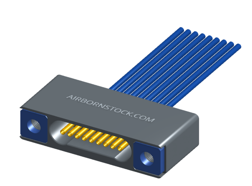 NM-122-009-261-THAA - Nano-miniature D-shaped I/O connector with 9 contacts and threaded holes for attachment hardware.