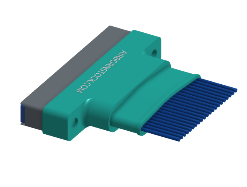 NM-162-021-261-THAA - Nano-miniature D-shaped I/O connector with factory installed backshell and with 21 contacts and threaded holes for attachment hardware.