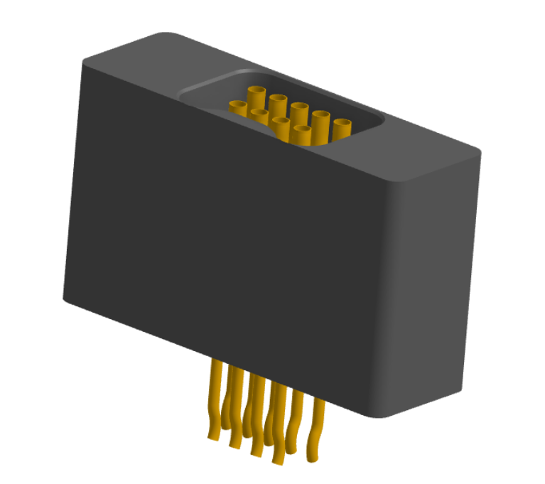 NM-225-009-228-0000 - Nano-miniature D-shaped straddle mount flex circuit board mount connector with mounting holes, 2 rows with 9 contacts, and no hardware. (Receptacle)