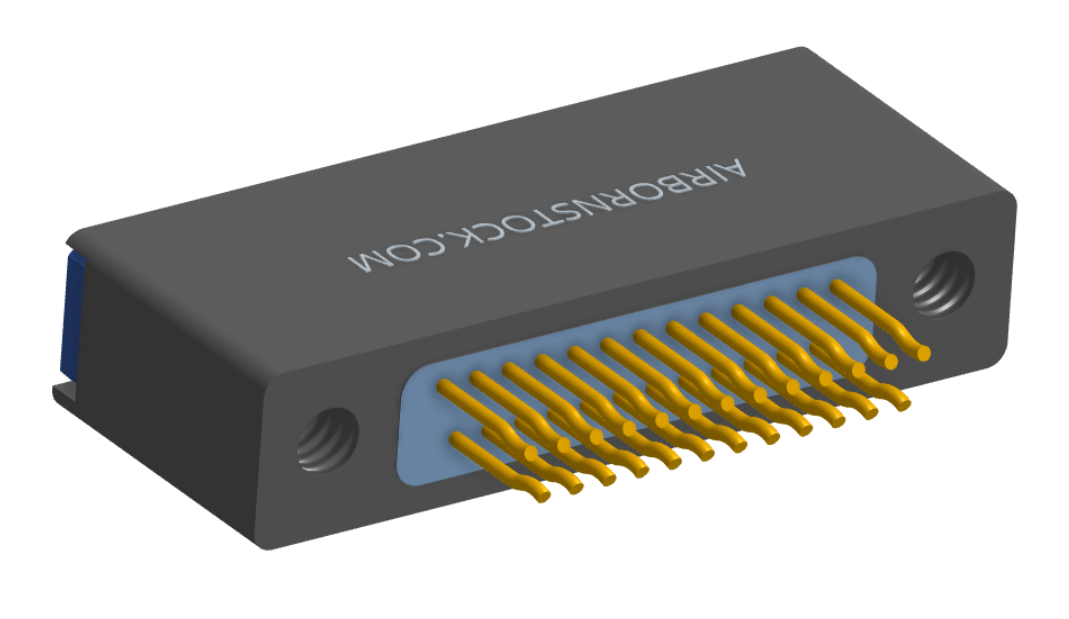 NM-225-025-225-TH00 - Nano-miniature D-shaped straddle mount flex circuit board mount connector with mounting holes, 2 rows with 25 contacts, and threaded holes for attachment hardware. (Receptacle)