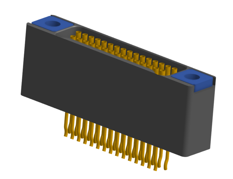 NM-225-031-228-TH00 - Nano-miniature D-shaped straddle mount flex circuit board mount connector with mounting holes, 2 rows with 31 contacts, and threaded holes for attachment hardware. (Receptacle)