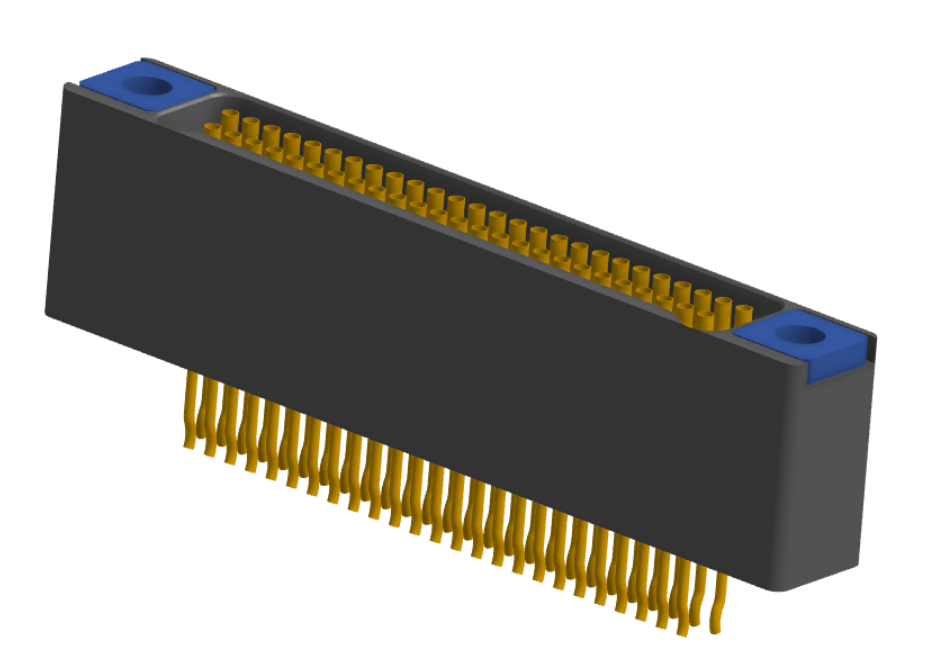 NM-225-051-228-TH00 - Nano-miniature D-shaped straddle mount flex circuit board mount connector with mounting holes, 2 rows with 51 contacts, and threaded holes for attachment hardware. (Receptacle)
