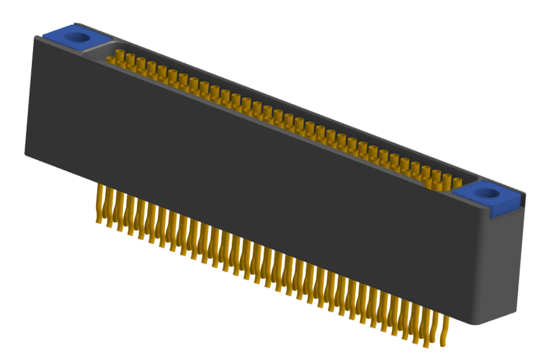 NM-225-065-225-TH00 - Nano-miniature D-shaped straddle mount flex circuit board mount connector with mounting holes, 2 rows with 65 contacts, and threaded holes for attachment hardware. (Receptacle)