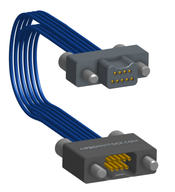 NM-2J3-009-PS1-JJAA - Nano-miniature D-shaped I/O jumper cable with 2 rows and 9 contacts and four turning jackscrews (2 per connector).
