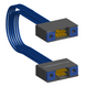 NM-2J4-009-SS1-TTAA - Nano-miniature D-shaped I/O jumper cable with 2 rows and 9 contacts and four threaded holes (2 per connector).