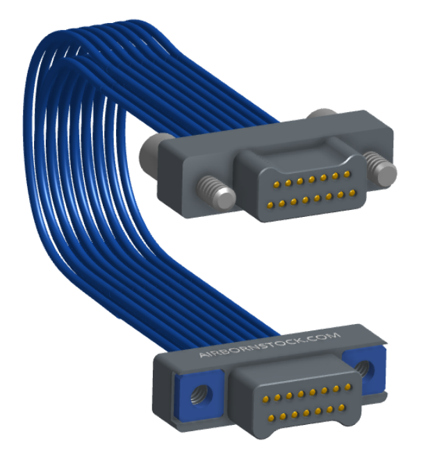 NM-2J4-015-PP1-JPAA - Nano-miniature D-shaped I/O jumper cable with 2 rows and 15 contacts and two turning jackscrews on one plug and two threaded holes on the other plug.