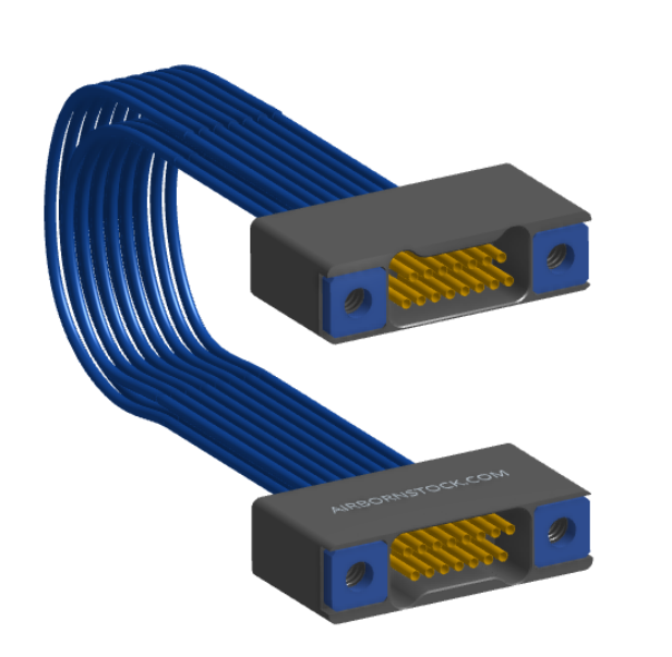 NM-2J2-015-SS1-TTAA - Nano-miniature D-shaped I/O jumper cable with 2 rows and 15 contacts and four threaded holes (2 per connector).