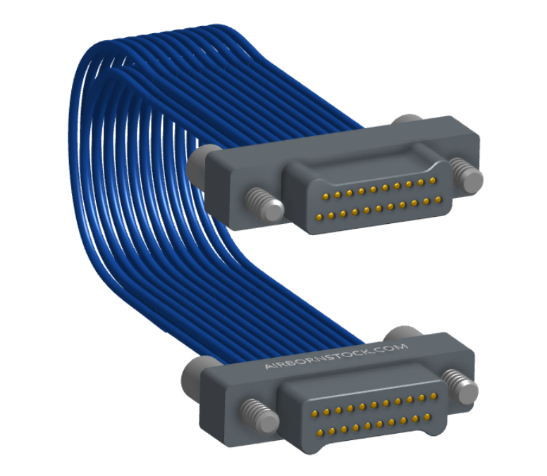 NM-2J2-021-PP1-JJAA - Nano-miniature D-shaped I/O jumper cable with 2 rows and 21 contacts and four turning jackscrews (2 per connector).