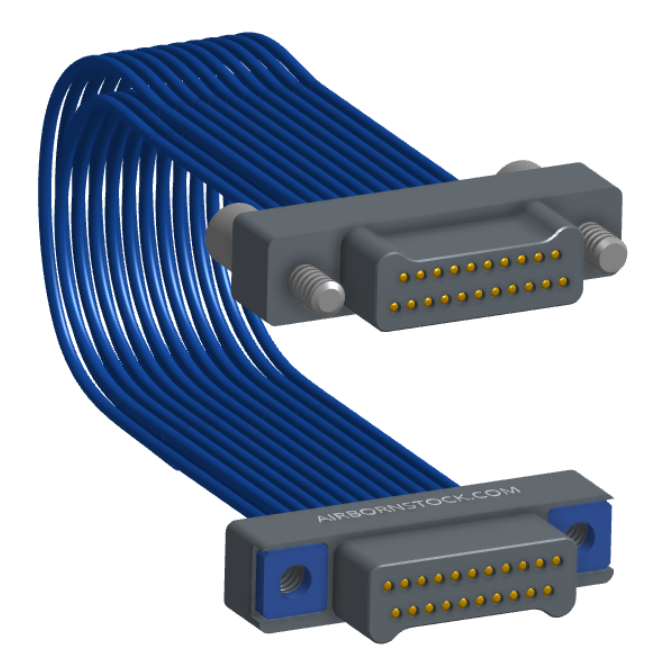 NM-2J4-021-PP1-JPAA - Nano-miniature D-shaped I/O jumper cable with 2 rows and 21 contacts and two turning jackscrews on one plug and two threaded holes on the other plug.
