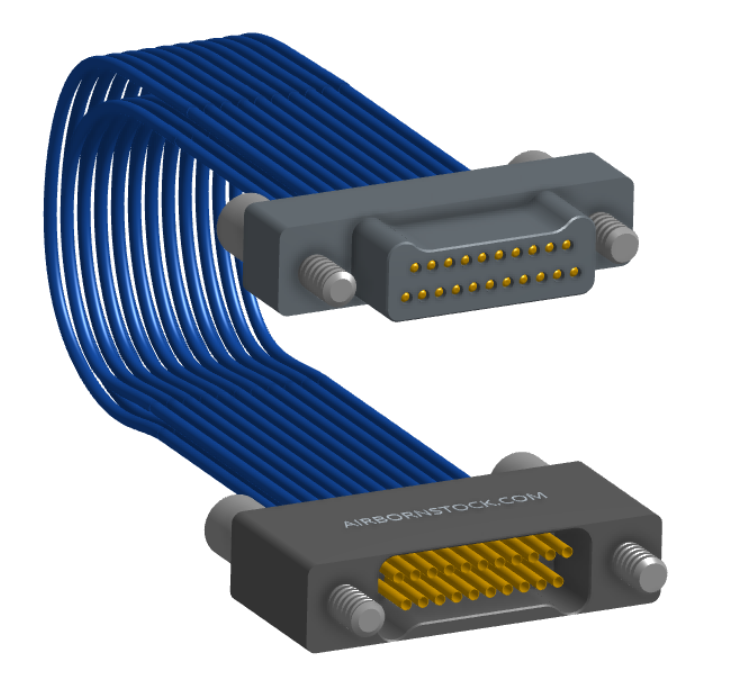 NM-2J4-021-PS1-JJAA - Nano-miniature D-shaped I/O jumper cable with 2 rows and 21 contacts and four turning jackscrews (2 per connector).