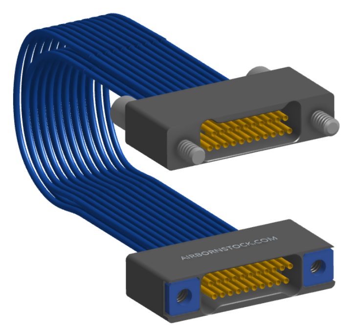 NM-2J3-021-SS1-JRAA - Nano-miniature D-shaped I/O jumper cable with 2 rows and 21 contacts and two turning jackscrews on one receptacle and two threaded holes on the other receptacle.