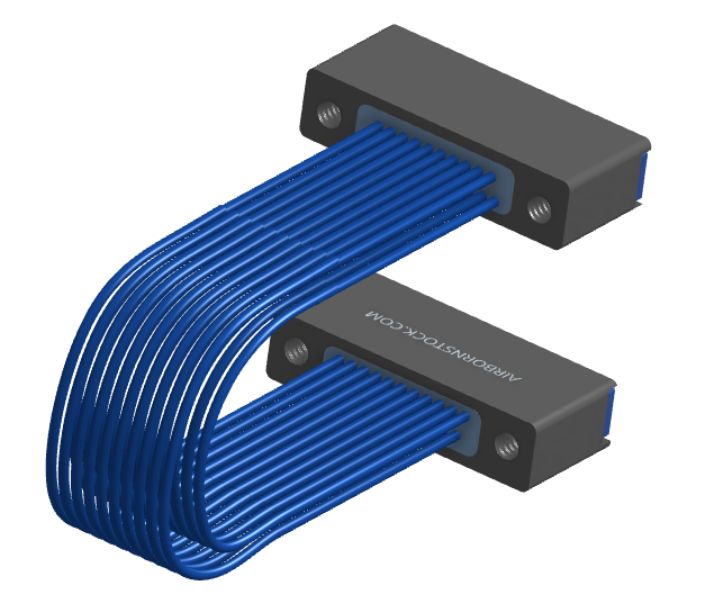 NM-2J5-021-SS1-TTAA - Nano-miniature D-shaped I/O jumper cable with 2 rows and 21 contacts and four threaded holes (2 per connector).