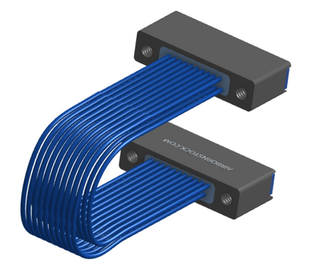 NM-2J5-021-SS1-TTAA - Nano-miniature D-shaped I/O jumper cable with 2 rows and 21 contacts and four threaded holes (2 per connector).