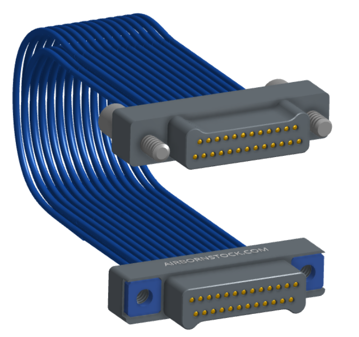 NM-2J2-025-PP1-JPAA - Nano-miniature D-shaped I/O jumper cable with 2 rows and 25 contacts and two turning jackscrews on one plug and two threaded holes on the other plug.