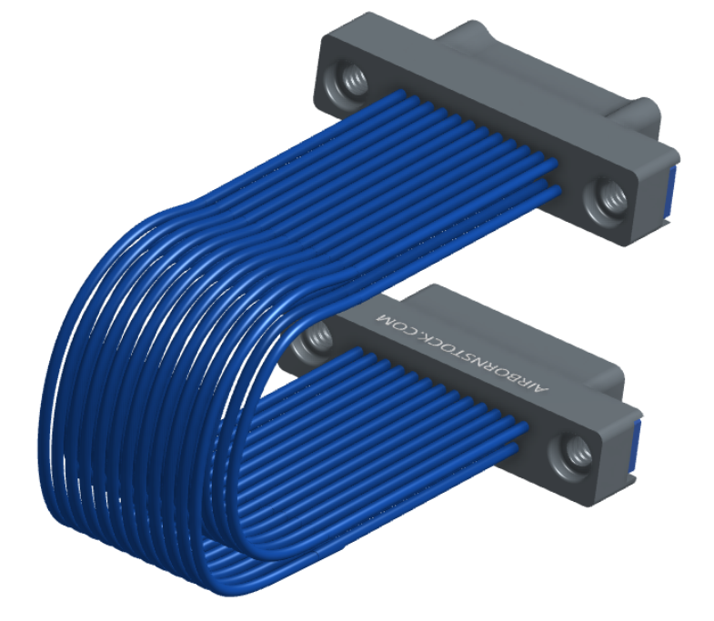 NM-2J5-025-PP1-TTAA - Nano-miniature D-shaped I/O jumper cable with 2 rows and 25 contacts and four threaded holes (2 per connector).