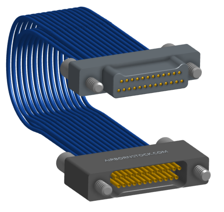 NM-2J3-025-PS1-JJAA - Nano-miniature D-shaped I/O jumper cable with 2 rows and 25 contacts and four turning jackscrews (2 per connector).