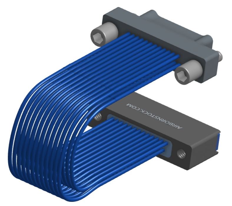 NM-2J5-025-PS1-JTAA - Nano-miniature D-shaped I/O jumper cable with 2 rows and 25 contacts and two turning jackscrews on the plug and two threaded holes on the receptacle.