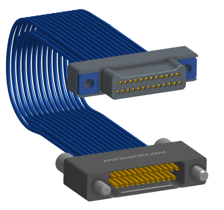 NM-2J2-025-PS1-TJAA - Nano-miniature D-shaped I/O jumper cable with 2 rows and 25 contacts and two threaded holes on the plug and two turning jackscrews on the receptacle.