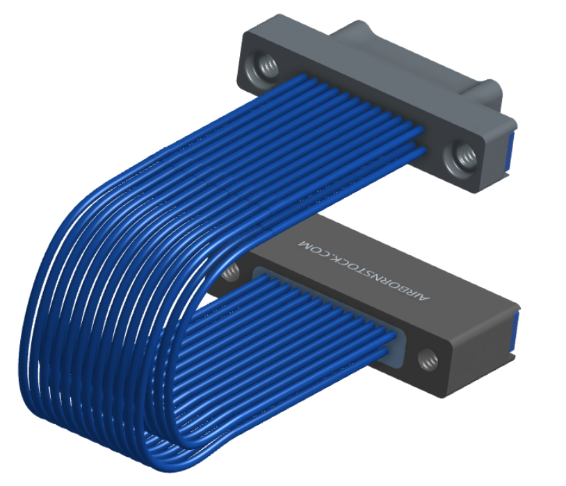 NM-2J5-025-PS1-TTAA - Nano-miniature D-shaped I/O jumper cable with 2 rows and 25 contacts and four threaded holes (2 per connector).