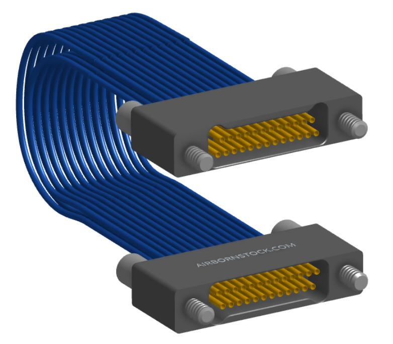 NM-2J4-025-SS1-JJAA - Nano-miniature D-shaped I/O jumper cable with 2 rows and 25 contacts and four turning jackscrews (2 per connector).