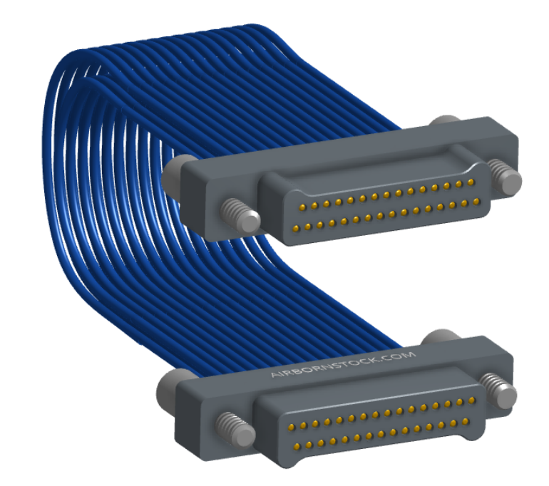 NM-2J3-031-PP1-JJAA - Nano-miniature D-shaped I/O jumper cable with 2 rows and 31 contacts and four turning jackscrews (2 per connector).