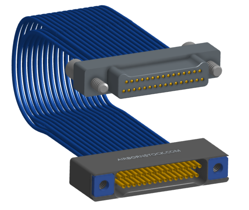 NM-2J2-031-PS1-JTAA - Nano-miniature D-shaped I/O jumper cable with 2 rows and 31 contacts and two turning jackscrews on the plug and two threaded holes on the receptacle.