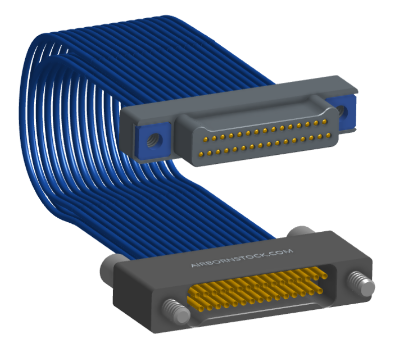 NM-2J2-031-PS1-TJAA - Nano-miniature D-shaped I/O jumper cable with 2 rows and 31 contacts and two threaded holes on the plug and two turning jackscrews on the receptacle.